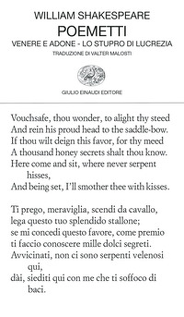 Poemetti: Venere e Adone-Lo stupro di Lucrezia. Testo inglese a fronte - Librerie.coop Poemetti: Venere e Adone-Lo stupro di Lucrezia. Testo inglese a fronte - Librerie.coop