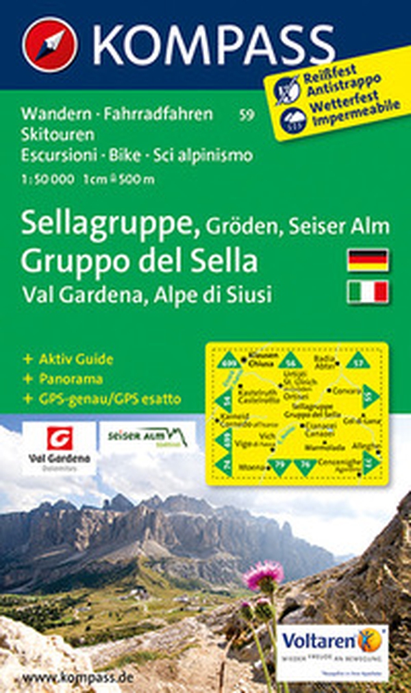Carta escursionistica n. 59. Gruppo del Sella, Val Gardena, Alpe di Siusi-Sellagruppe, Gröden, Seiser Alm 1:50.000 - Librerie.coop Carta escursionistica n. 59. Gruppo del Sella, Val Gardena, Alpe di Siusi-Sellagruppe, Gröden, Seiser Alm 1:50.000 - Librerie.coop