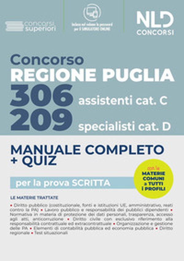 Concorso Regione Puglia 2022: Manuale Completo. Quiz per 209 Specialisti cat. D. 306 Assistenti Cat. CVari profili - Librerie.coop Concorso Regione Puglia 2022: Manuale Completo. Quiz per 209 Specialisti cat. D. 306 Assistenti Cat. CVari profili - Librerie.coop