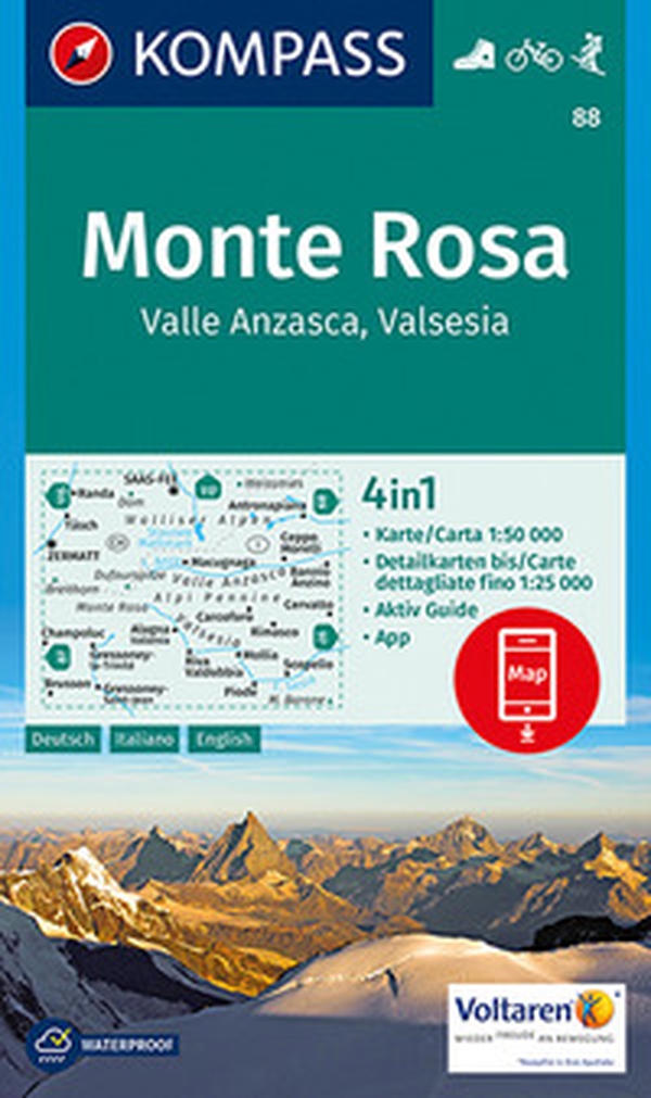 Carta escursionistica n. 88 - Monte Rosa, Valle Anzasca, Valsesia con guida 1:50.000. Ediz. italiana, tedesca e inglese - Librerie.coop Carta escursionistica n. 88 - Monte Rosa, Valle Anzasca, Valsesia con guida 1:50.000. Ediz. italiana, tedesca e inglese - Librerie.coop