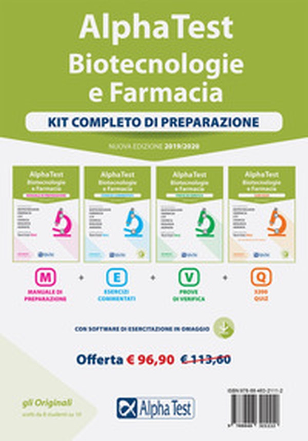 Alpha Test. Biotecnologie e farmacia. Kit completo di preparazione: Manuale di preparazione-Esercizi commentati-Prove di verifica-3200 quiz - Librerie.coop Alpha Test. Biotecnologie e farmacia. Kit completo di preparazione: Manuale di preparazione-Esercizi commentati-Prove di verifica-3200 quiz - Librerie.coop