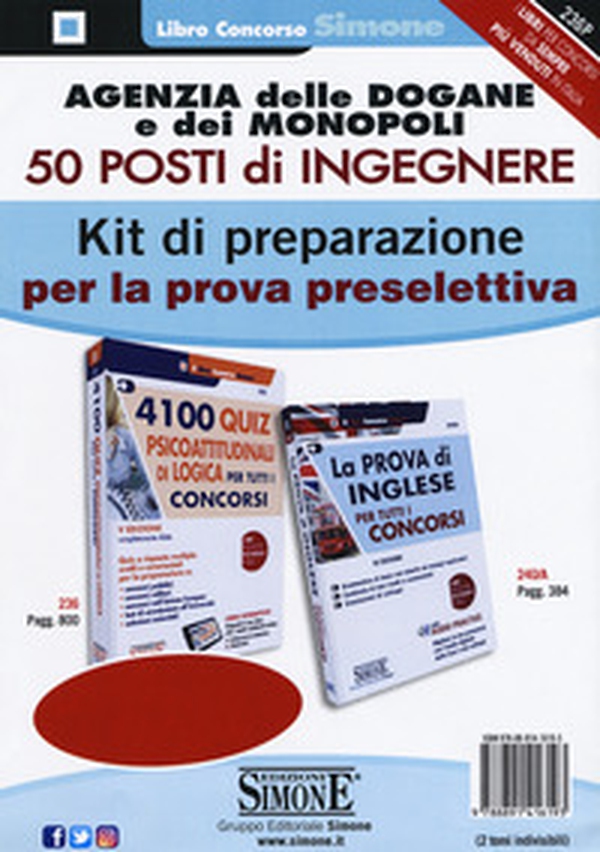 Agenzia delle dogane e dei monopoli. 50 posti di Ingegnere. Kit di preparazione per la prova preselettiva - Librerie.coop Agenzia delle dogane e dei monopoli. 50 posti di Ingegnere. Kit di preparazione per la prova preselettiva - Librerie.coop