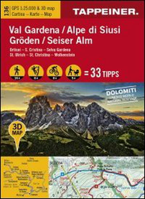 Val Gardena-Alpe di Siusi. Ortisei, S. Cristina, Selva Gardena. Cartina topografica. Carta panoramica 3D. 1:25.000 Ediz. italiana e tedesca - Librerie.coop Val Gardena-Alpe di Siusi. Ortisei, S. Cristina, Selva Gardena. Cartina topografica. Carta panoramica 3D. 1:25.000 Ediz. italiana e tedesca - Librerie.coop