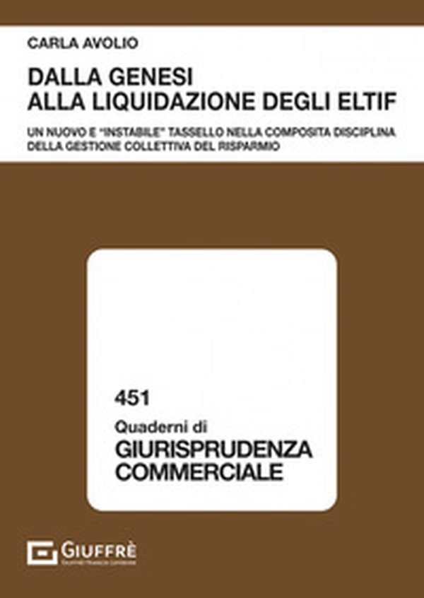 Dalla genesi alla liquidazione degli ELTIF. Un nuovo e «instabile» tassello nella composita disciplina della gestione collettiva del risparmio - Librerie.coop Dalla genesi alla liquidazione degli ELTIF. Un nuovo e «instabile» tassello nella composita disciplina della gestione collettiva del risparmio - Librerie.coop