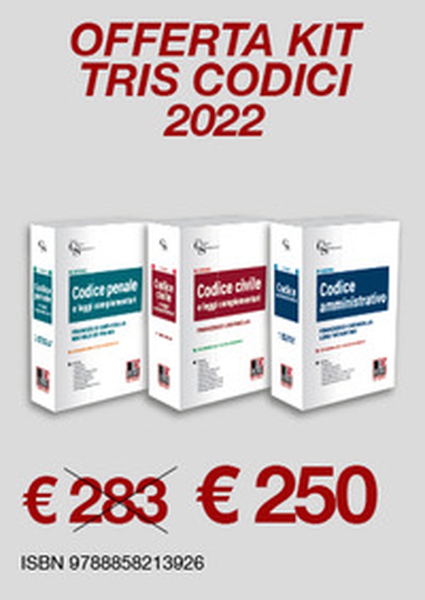 Kit codici magistratura 2022: Codice penale e leggi complementari-Codice civile e leggi complementari-Codice amministrativo - Librerie.coop Kit codici magistratura 2022: Codice penale e leggi complementari-Codice civile e leggi complementari-Codice amministrativo - Librerie.coop