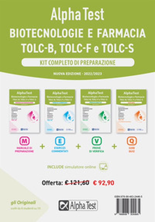 Alpha Test. Biotecnologie e farmacia. Kit completo di preparazione: Manuale di preparazione-Esercizi commentati-Prove di verifica-3200 quiz - Librerie.coop Alpha Test. Biotecnologie e farmacia. Kit completo di preparazione: Manuale di preparazione-Esercizi commentati-Prove di verifica-3200 quiz - Librerie.coop