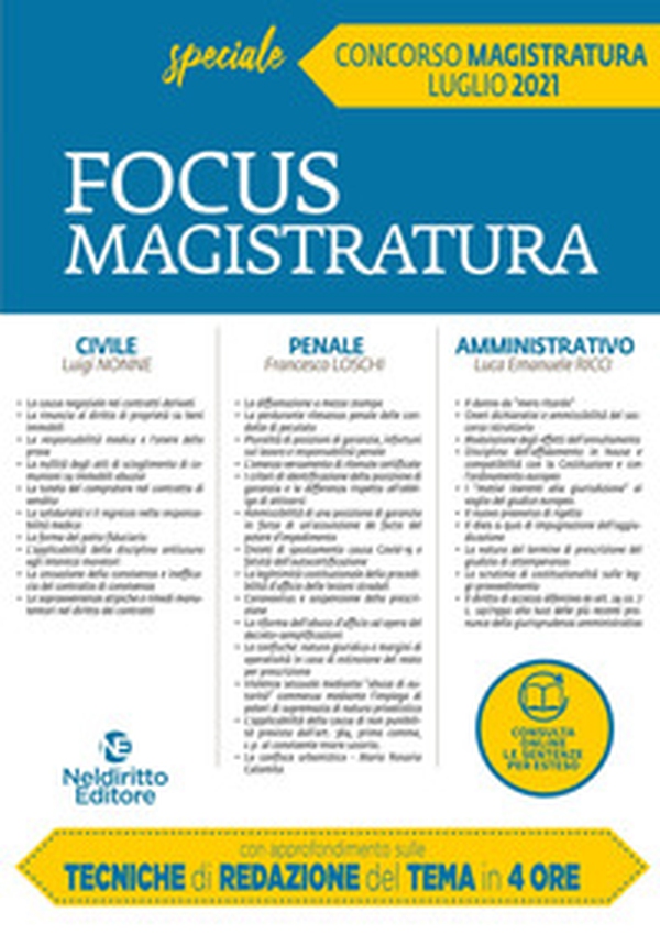 Focus magistratura. Concorso magistratura 2021: Civile, penale, amministrativo - Librerie.coop Focus magistratura. Concorso magistratura 2021: Civile, penale, amministrativo - Librerie.coop
