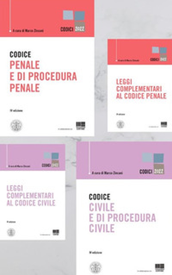 Kit codici: Codice penale e di procedura penale-Leggi complementari al Codice Penale-Codice civile e di procedura civile-Leggi complementari al Codice Civile - Librerie.coop Kit codici: Codice penale e di procedura penale-Leggi complementari al Codice Penale-Codice civile e di procedura civile-Leggi complementari al Codice Civile - Librerie.coop