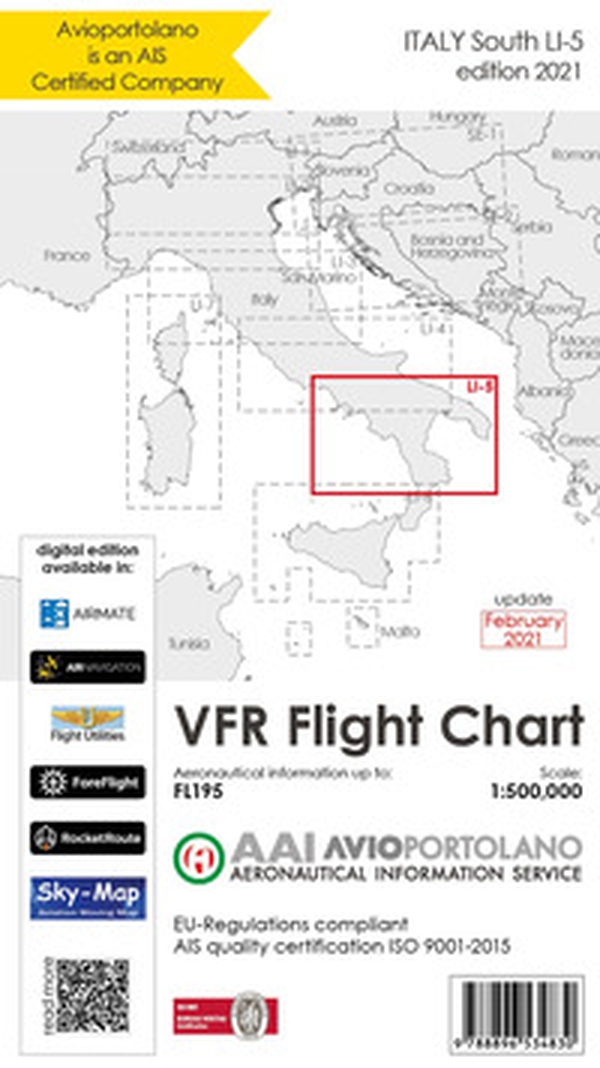 Avioportolano. VFR flight chart LI 5 Italy south. ICAO annex 4 - EU-Regulations compliant. Ediz. italiana e inglese - Librerie.coop Avioportolano. VFR flight chart LI 5 Italy south. ICAO annex 4 - EU-Regulations compliant. Ediz. italiana e inglese - Librerie.coop